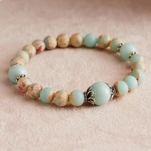Matte Aqua Terra Jasper and Amazonite Stretchy Wrist Mala Bracelet